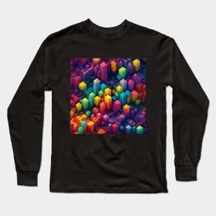 Rainbow Color Square Cylinder Pattern Long Sleeve T-Shirt